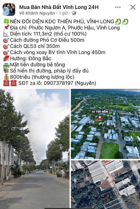 Ảnh tin đăng và hình thực tế nền đối diện KDC Thiên Phú
