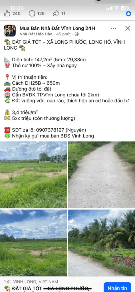 Ảnh tin đăng và hình thực tế đất 147,2 mét vuông tại Long Phước